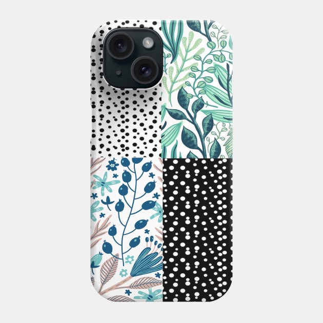 Mixed Polka Dot and Leaves Pattern Phone Case by SomebodyArts