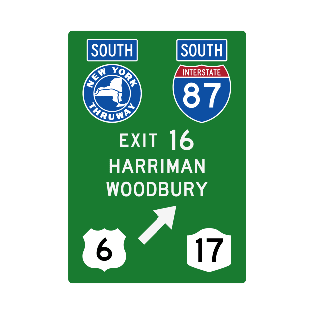 New York Thruway Southbound Exit 16: Harriman Woodbury Routes 6 and 17 by MotiviTees