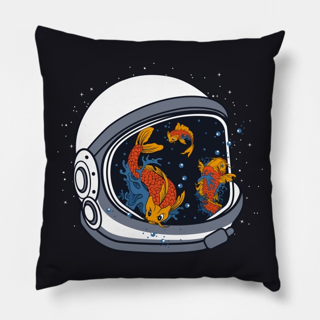 Koi fish in astronaut helmet Pillow by Foxxy Merch