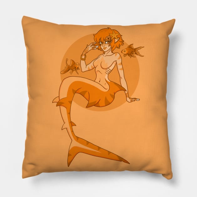 Orange Tiger Mermaid Pillow by sushikittehh