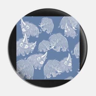 Woolly Mammoth and Woolly Rhino on Ice Blue background Pin