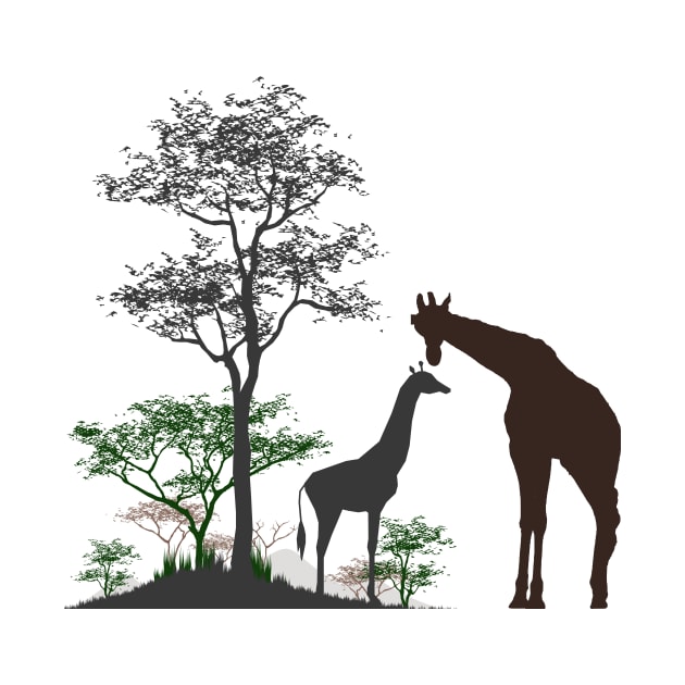 Giraffe Loving Giraffe, Giraffe Design, Nature, Wildlife, Outdoors, Trees by LaurelBDesigns