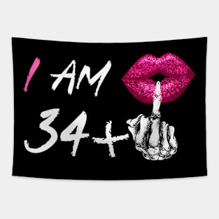 I'M 34 Plus 1 Middle Finger Skull 35Th Tapestry