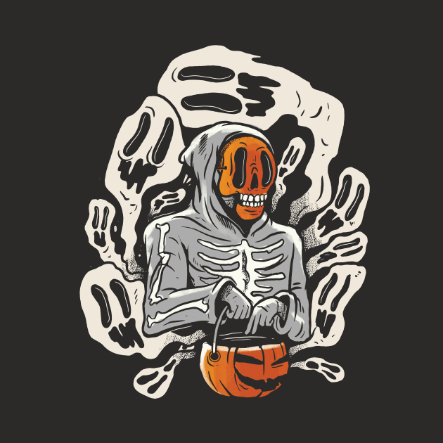 Skeleton Surrounded by Ghosts Trick or Treating by SLAG_Creative