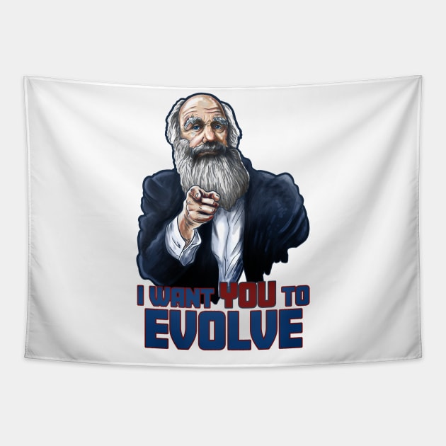 Charles Darwin Wants you to Evolve Tapestry by Harley Warren