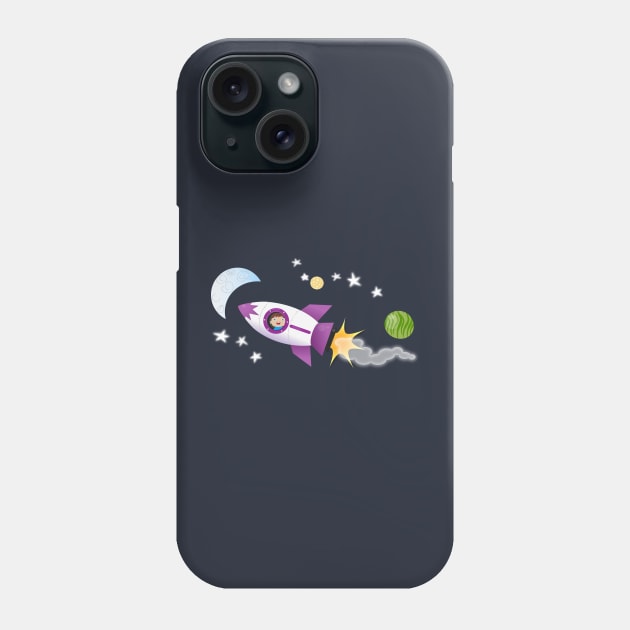 Cute rocket ship in space cartoon illustration Phone Case by FrogFactory