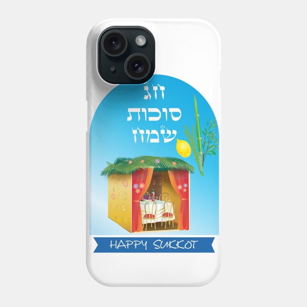 Happy Sukkot Festival Hebrew Sukkah decoration Tropical Leaves Jewish Holiday Phone Case by sofiartmedia