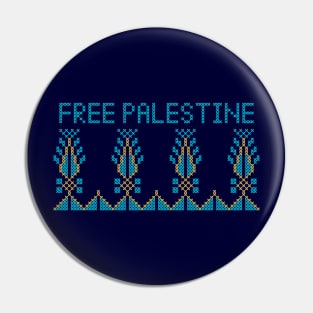 Realistic Palestinian Tatreez Embroidery Pattern Design Free Palestine Quote blu-gld Pin