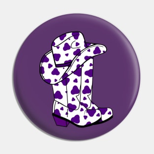 PURPLE Cow Spots Cowboy Hat And Boots Pin