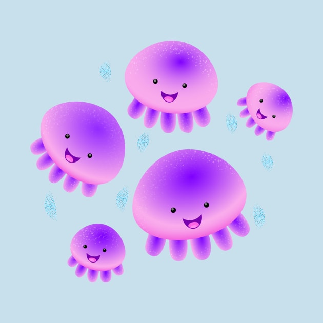 Cute pink purple jellyfish kawaii cartoon by FrogFactory