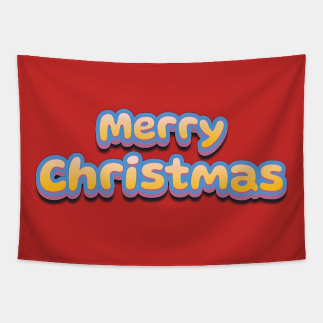 Merry Christmas Cute 3D Text Tapestry by 13Lines Art