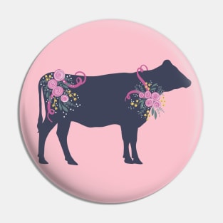 Country Cow with Floral Bouquet Pin