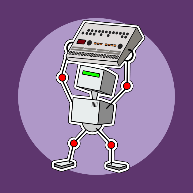 Robot Holding Drum Machine Purple by Atomic Malibu