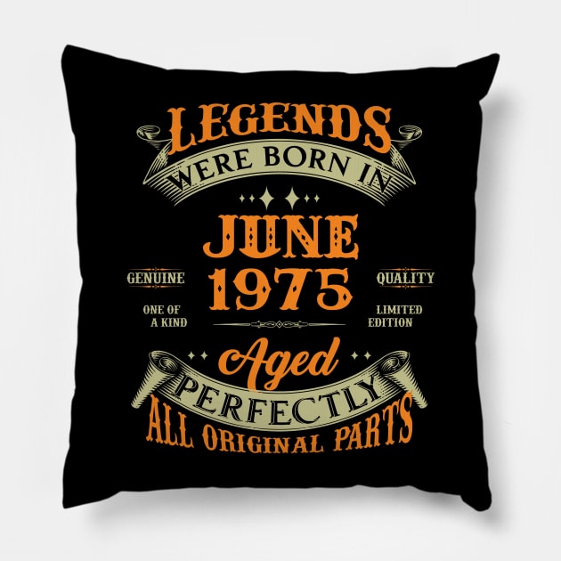 48th Birthday Gift Legends Born In June 1975 48 Years Old Pillow by Schoenberger Willard