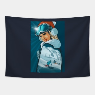 Retro Ski Bunny Tapestry