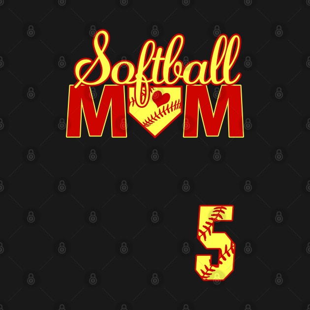 Softball Mom #5 Jersey Favorite Player Biggest Fan Heart Five by TeeCreations