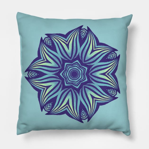 Abstract Flower Mandala Purple Blue Kaleidoscopic Art Pillow by Boriana Giormova