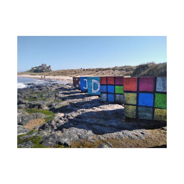 WW2 beach defences painted as dice, Rubic Cubes etc - Bamburgh, Northumberland, UK by richflintphoto