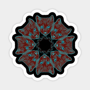 Kitty Cat Mandala in blue and red. Meow. Magnet