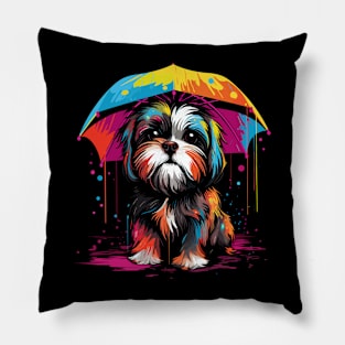 Shih Tzu Rainy Day With Umbrella Pillow