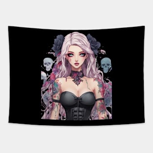 Ethereal Despair Heart of an Emo Goth Anime Girl Tapestry