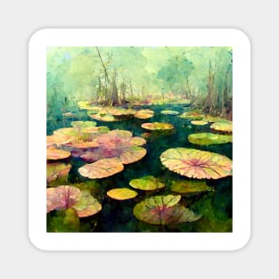 Watercolor Lilly pads in swamp Magnet