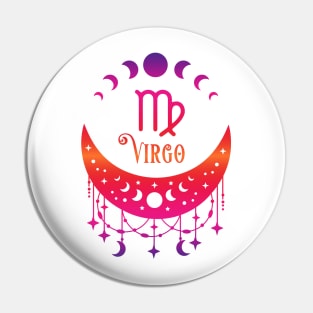 Rainbow Ombre Moon Phases and Virgo Zodiac Symbol Pin