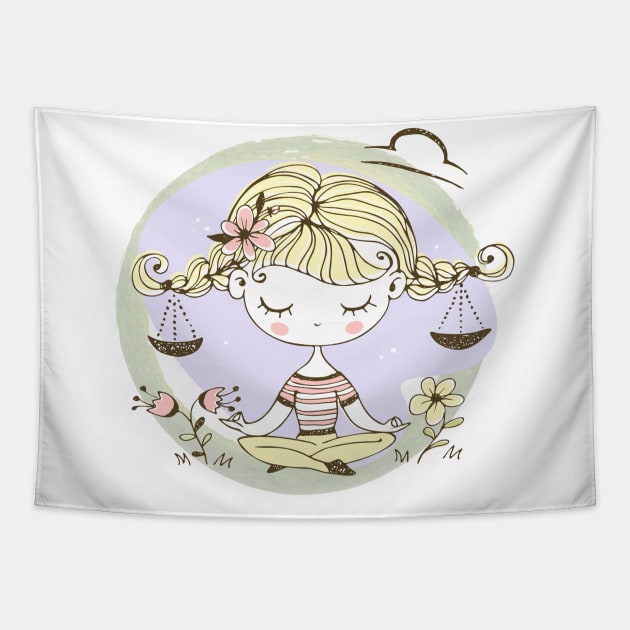 Zodiac Libra Cute Kid Design Horoscope Gift Tapestry by The Little Store Of Magic