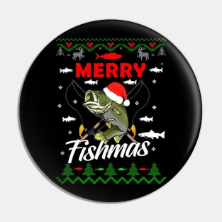 Ugly Fishing Christmas Bass Fish Merry Fishmas Pajama Pin