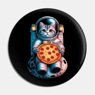 Cat Eating Pizza in Universe - For Space Astronaut Cat Pin