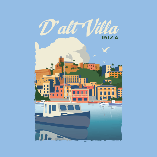 Dalt Villa Ibiza Spain Retro Vintage Travel Poster  Apparel by Terrybogard97