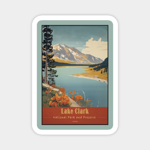 Lake Clark National Park Vintage Travel Poster Magnet by GreenMary Design