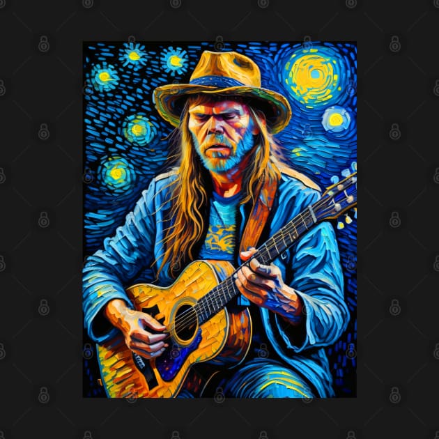Neil Young in starry night by FUN GOGH