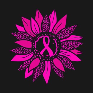 Sunflower Ribbon Leopard Breast Cancer Awareness Women T-Shirt