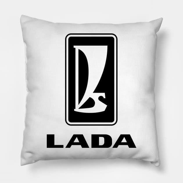 Lada logo 1980s (black) Pillow by GetThatCar