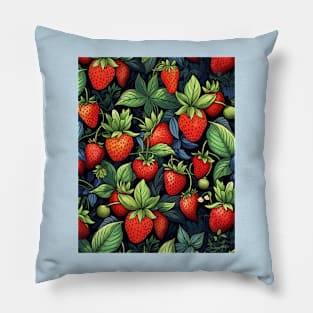 Vibrant Strawberry Fruits and Leaves Pattern Pillow