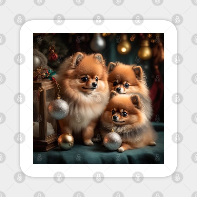CHRISTMAS DOGS: pomeranian special christmas edition Magnet by Gabriel Barba