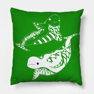 beluga whale in green ecopop pattern mandala Pillow