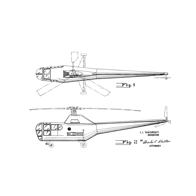 Helicopter Vintage Patent Hand Drawing by TheYoungDesigns