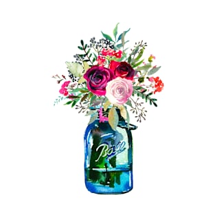 Watercolor mason jar flowers T-Shirt