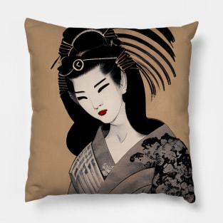 Japanese geisha woodblock art Pillow