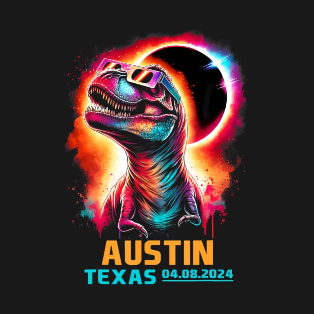 Austin Texas Total Solar Eclipse 2024 T Rex Dinosaur by Diana-Arts-C