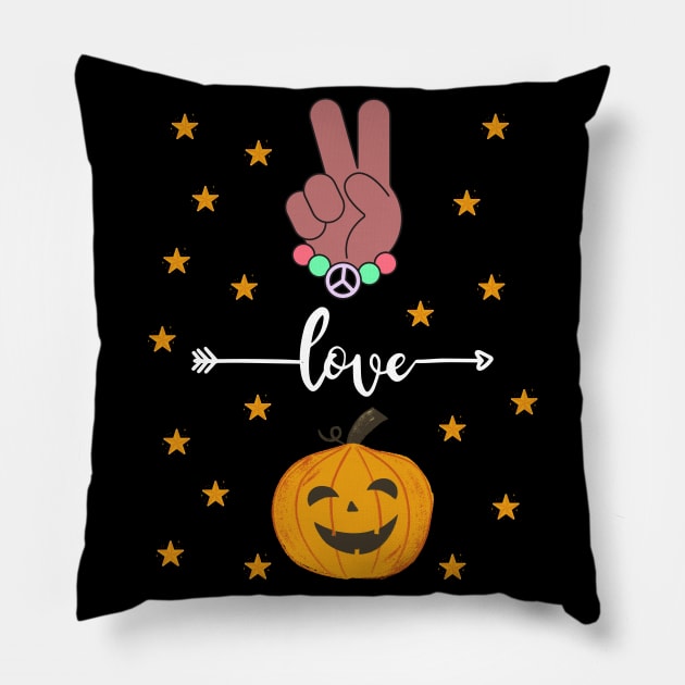 Peace Love And Pumpkin Pillow by TANSHAMAYA