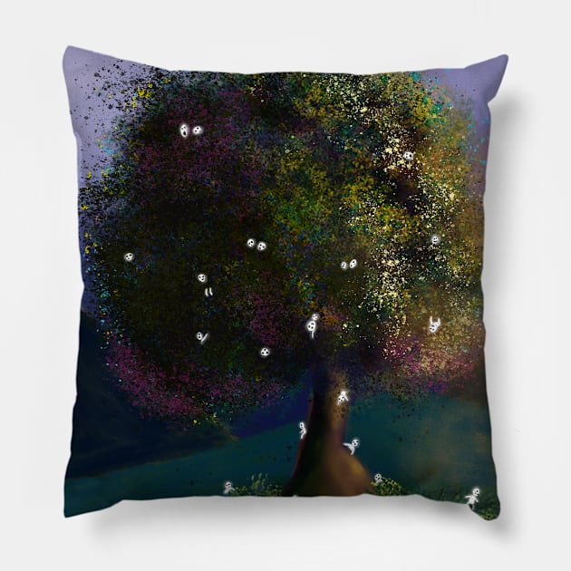 Fantastic Tree with Kodama spirit Pillow by HandLu