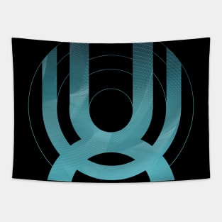 Blue geometric spaceship abstract Tapestry