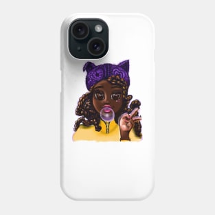 Cute black girl with cat ears - African American anime game character Phone Case