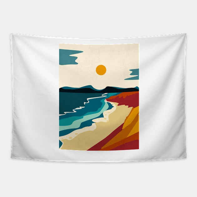 Bch and mountains aesthetic vector illustration design Tapestry by zaiynabhw