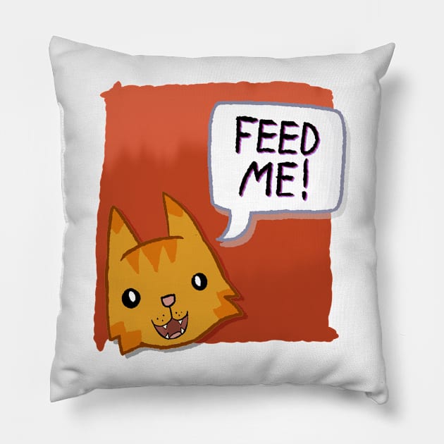 Feed Me! [Ginger Tabby Cat With A Red Background] Pillow by Quirkball