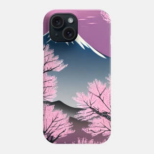 Fujiyama with cherry blossom trees, ukiyo e Phone Case