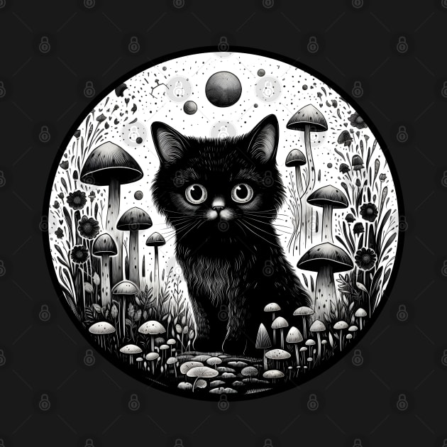 Black cat mushroom field by beangeerie